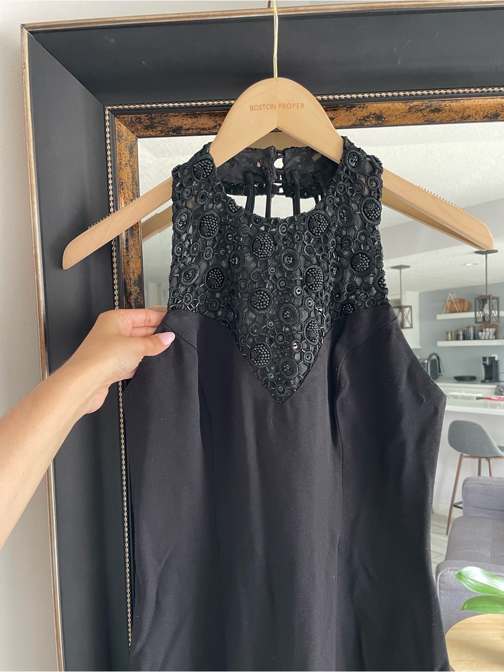 FAVIANA Black Beaded Illusion Halter Gown - Picture 3 of 8